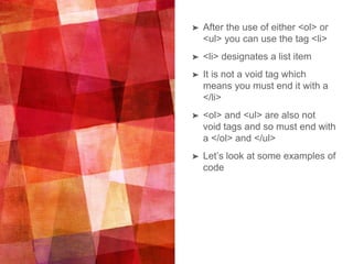 Nested lists in HTML | PPTX | Internet | Computing