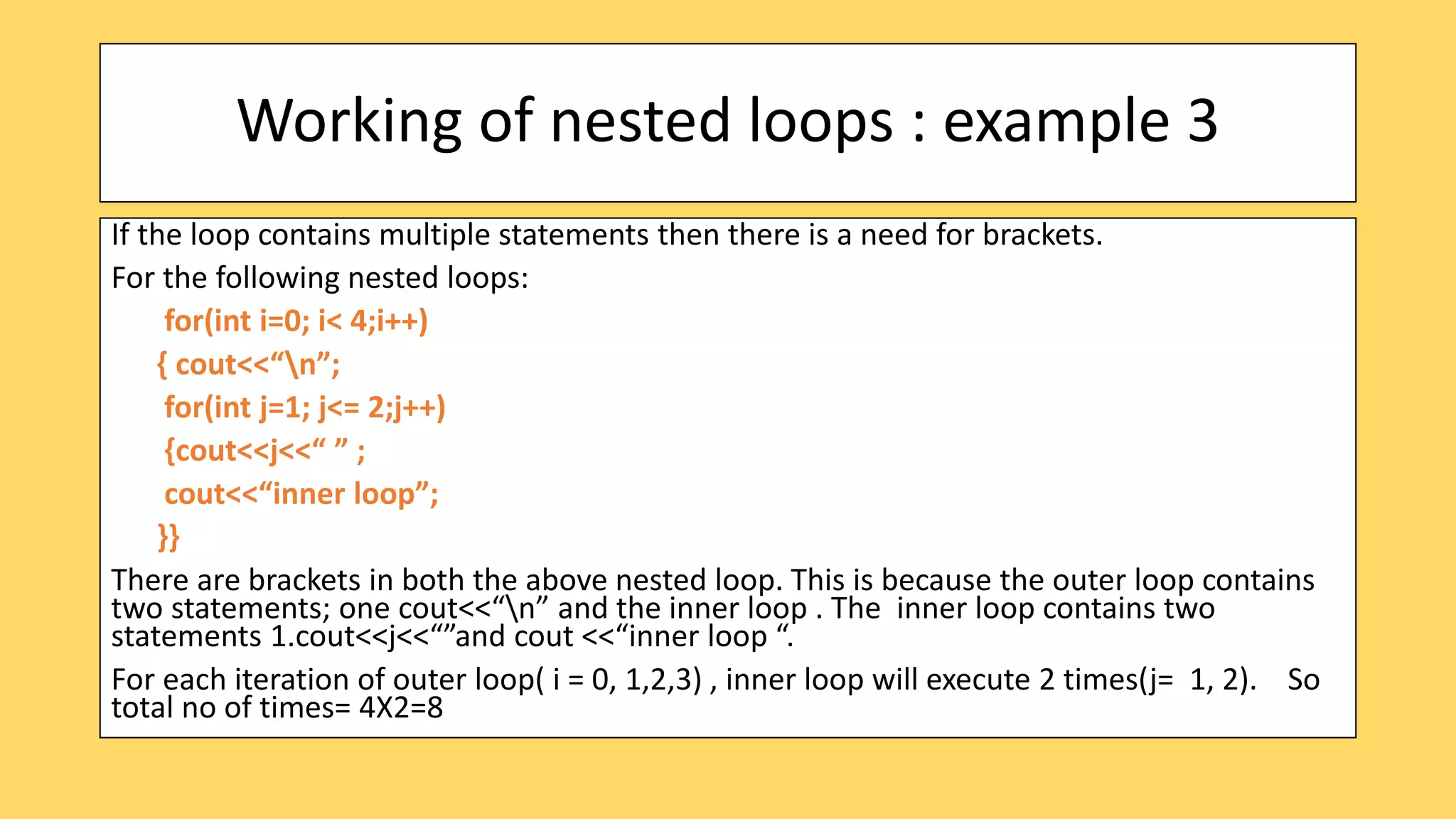 Nested loops | PPTX | Programming Languages | Computing