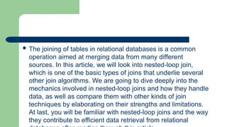 In-Depth Analysis of Join Algorithms in Data Warehousing: Nested Loop ...