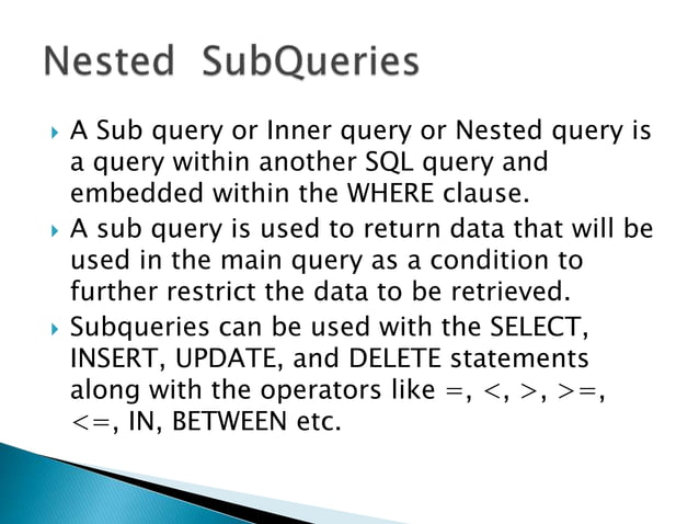Nested queries in database | PPTX