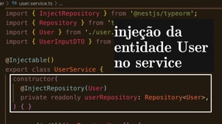 injeção da
entidade User
no service
 