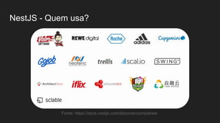 NestJS - Quem usa?
Fonte: https://docs.nestjs.com/discover/companies
 
