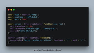 Node.js - Exemplo
Node.js - Exemplo Getting Started
 