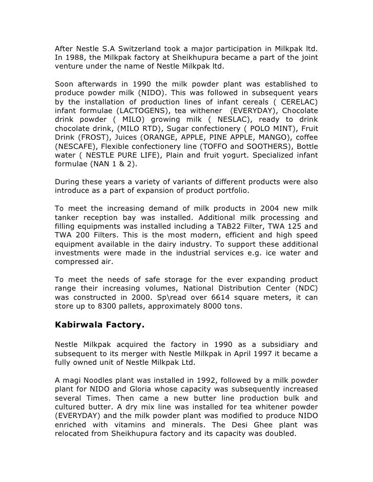 nestle milkpak limited Nestle milkpak ltd the milkpak sheikhupura factory had commenced opera±ons in 1981 as a producer of uht milk by 1988, it had expanded its opera±on and was. nestle milkpak limited Nestle milkpak ltd the milkpak sheikhupura factory had commenced opera±ons in 1981 as a producer of uht milk by 1988, it had expanded its opera±on and was.