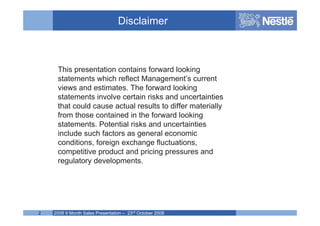 Nestle 2008 Q3 earnings results