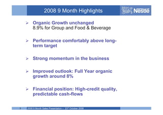 Nestle 2008 Q3 earnings results