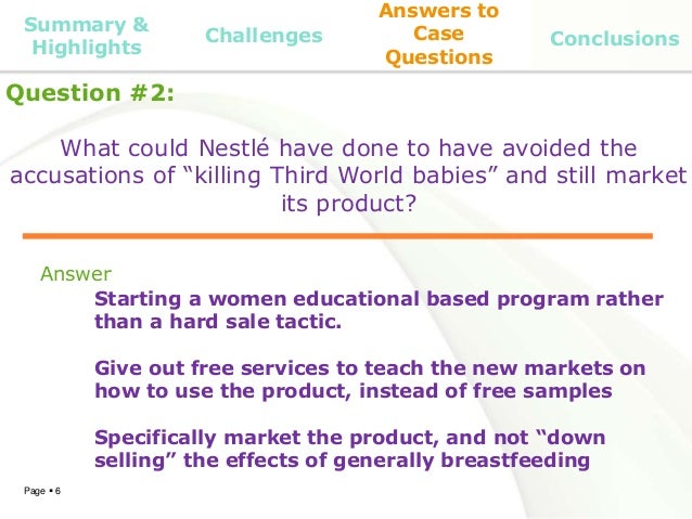 nestle infant formula case study answers