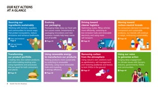 8 Nestlé’s Net Zero Roadmap
OUR KEY ACTIONS
AT A GLANCE
Moving toward
carbon-neutral brands
As consumers demand increasingly
transparent and sustainable
products, our brands will continue
to adapt, embracing sustainability.
Page 40
Evolving
our packaging
Packaging helps keep our food safe
but causes waste. Investments in
packaging innovations and new
business models help keep waste
out of landfill.
Page 23
Sourcing our
ingredients sustainably
Working with farmers, suppliers
and communities to source ways
that protect ecosystems, reduce
emissions and enhance livelihoods.
Dairy and livestock
Page 9

Soil and forests
Page 14
Transforming
our product portfolio
Creating new, low-carbon products,
and reformulating existing ones
using ingredients and processes
that are good for both consumers
and planet.
Page 19
Using renewable energy
to manufacture our products
Making products more sustainably
by switching to renewable
electricity, using more renewable
fuels and investing
in energy efficiency.
Page 28
Removing carbon
from the atmosphere
Using nature’s own solutions such
as agroforestry, soil management,
and restoring peatlands and forests
to lock GHGs in the ground.
Page 37
Using our voice
to galvanize action
Forging deep engagement
on climate issues with farmers,
industry, governments, NGOs
and communities.
Page 44
Driving toward
cleaner logistics
Optimizing routes, filling vehicles
more efficiently, switching to
low-emission fuels and renewable
electricity and using more
rail transport.
Page 32
 
