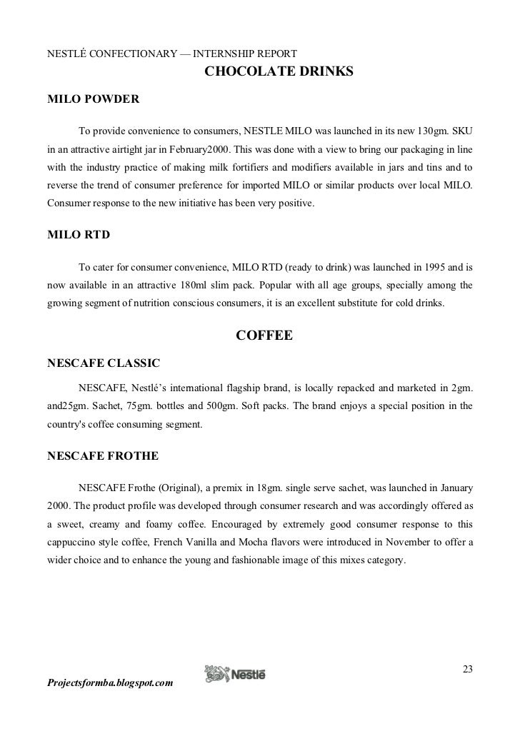 Nestle Internship Report