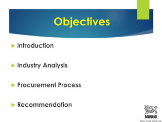 Objectives
 Introduction
 Industry Analysis
 Procurement Process
 Recommendation
 
