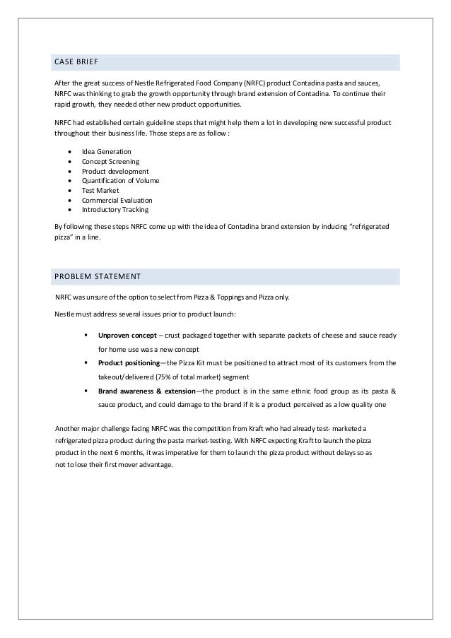 Nestle Refrigerated Foods: Contadina Pasta & Pizza (A) - Case Analysis