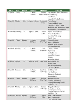 Nestle sept cooking demo classes schedule cooking classes in delhi | DOCX