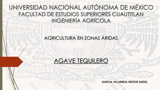 UNIVERSIDAD NACIONAL AUTÓNOMA DE MÉXICO
FACULTAD DE ESTUDIOS SUPERIORES CUAUTITLAN
INGENIERÍA AGRÍCOLA
AGRICULTURA EN ZONAS ÁRIDAS
AGAVE TEQUILERO
GARCIA VILLARREAL NESTOR ANGEL
 