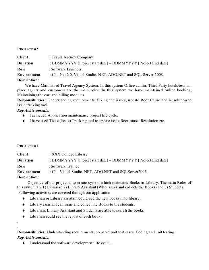 Resume format for experienced in asp net