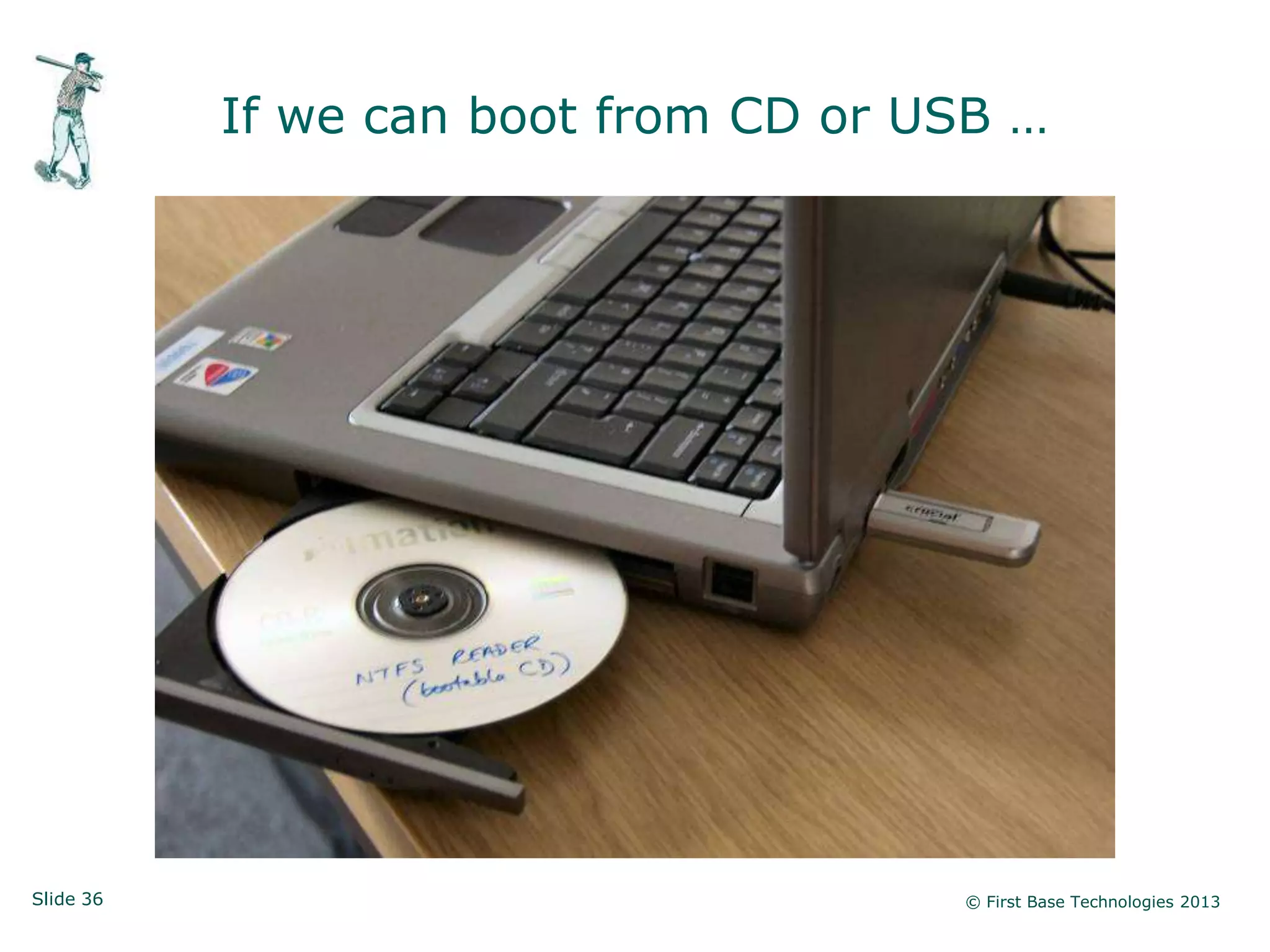 If we can boot from CD or USB …




Slide 36                              © First Base Technologies 2013
 