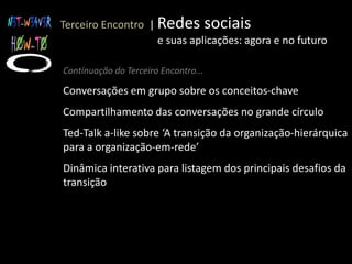  Por que plataformas p-based, egonetizadas e proprietárias deseducam seus usuários para as redes sociais?Conversações em grupo sobre os conceitos-chaveCompartilhamento das conversações no grande círculo