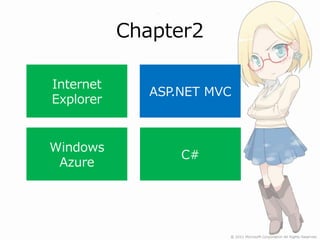 Chapter2

Internet
              ASP.NET MVC
Explorer


Windows
                  C#
 Azure
 