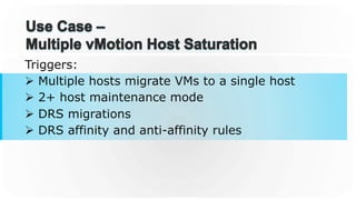 Triggers:
Ø  Multiple hosts migrate VMs to a single host
Ø  2+ host maintenance mode
Ø  DRS migrations
Ø  DRS affinity and anti-affinity rules
 