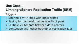 Triggers:
Ø  Sharing a WAN pipe with other traffic
Ø  Paying for bandwidth at certain % of peak
Ø  Multiple VR tenants between data centers
Ø  Contention with other backup or replication jobs
 