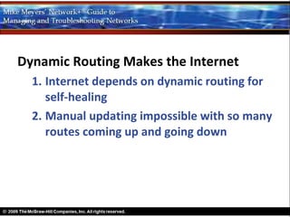 Dynamic Routing Makes the Internet
  1. Internet depends on dynamic routing for
     self-healing
  2. Manual updating impossible with so many
     routes coming up and going down
 