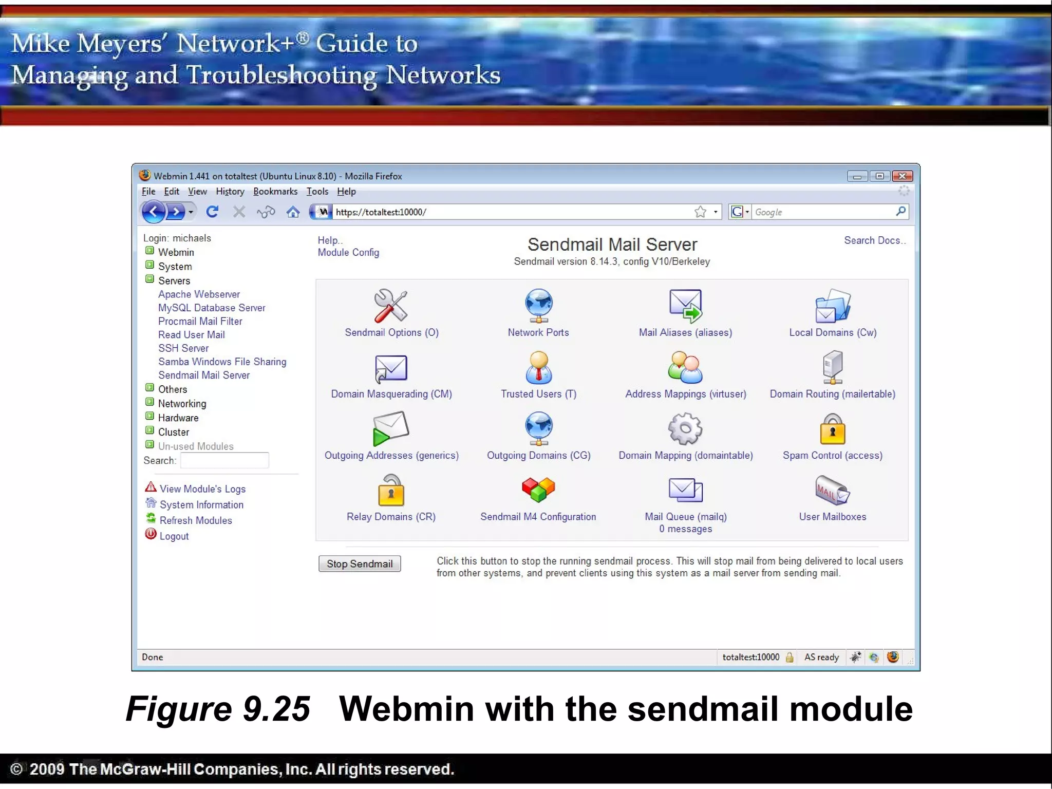 Figure 9.25 Webmin with the sendmail module
 