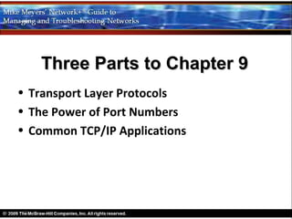 Three Parts to Chapter 9
• Transport Layer Protocols
• The Power of Port Numbers
• Common TCP/IP Applications
 