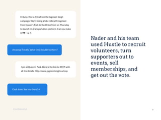 Confidential 9
Nader and his team
used Hustle to recruit
volunteers, turn
supporters out to
events, sell
memberships, and
...