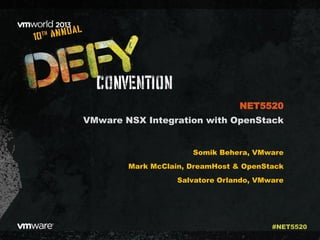 VMware NSX Integration with OpenStack
Somik Behera, VMware
Mark McClain, DreamHost & OpenStack
Salvatore Orlando, VMware
NET5520
#NET5520
 