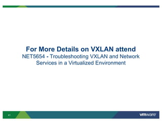 41
For More Details on VXLAN attend
NET5654 - Troubleshooting VXLAN and Network
Services in a Virtualized Environment
 