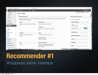 Recommender #1
          Wordpress admin interface

Friday, December 14, 12
 