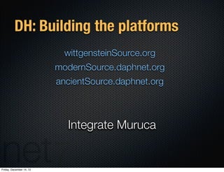 DH: Building the platforms
                            wittgensteinSource.org
                          modernSource.daphn...