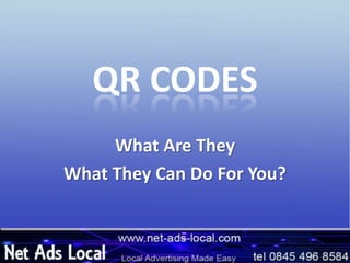 QR CODES
What Are They
What They Can Do For You?
 
