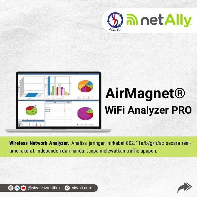 @siwaliswantika siwali.com
AirMagnet®
Wireless Network Analyzer. Analisa jaringan nirkabel 802.11a/b/g/n/ac secara real-
time, akurat, independen dan handal tanpa melewatkan traffic apapun.
WiFi Analyzer PRO
 
