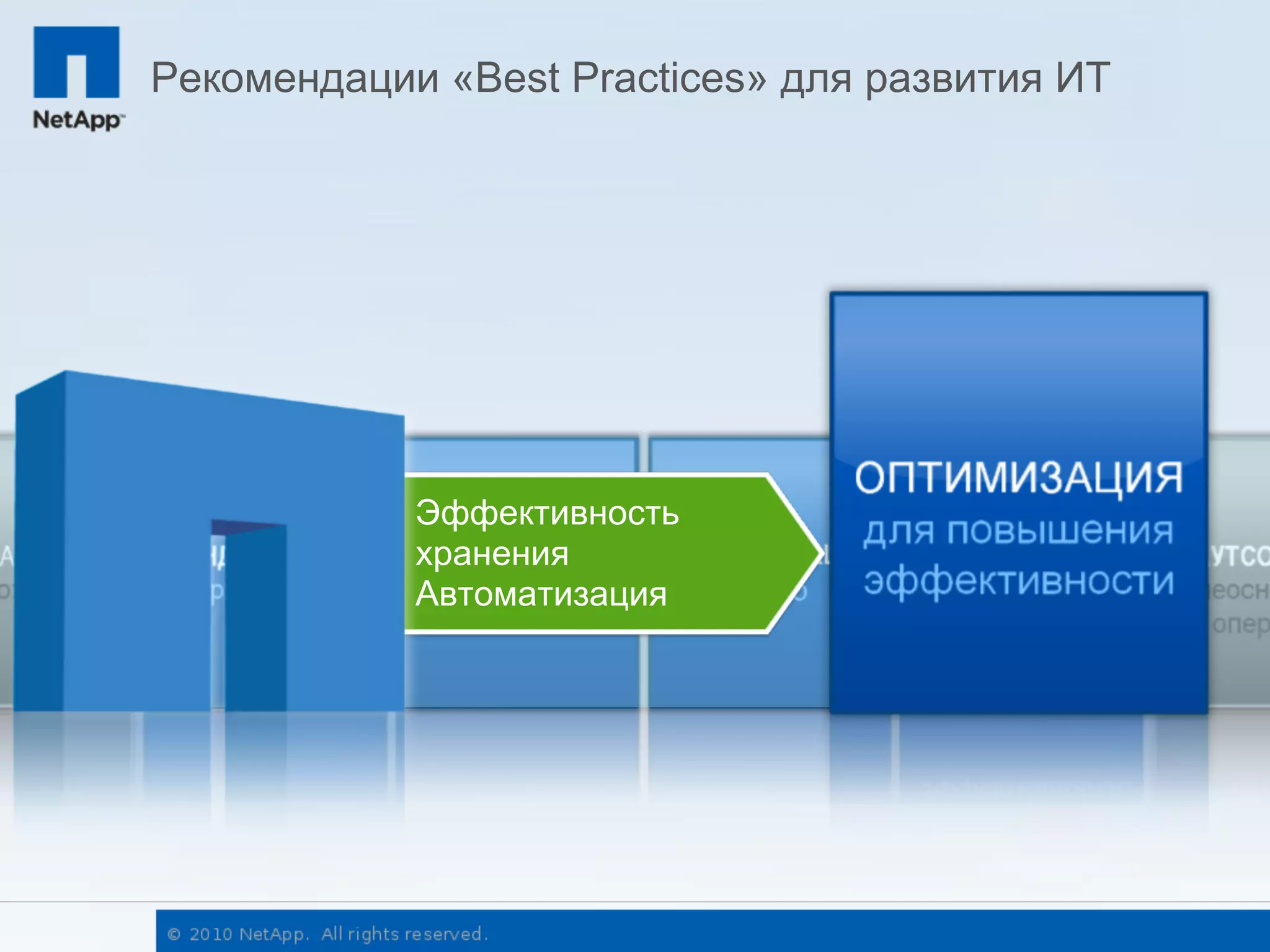 Рекомендации «Best Practices» для развития ИТ




            Эффективность
            хранения
            Автоматизация
 