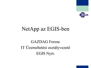NetApp az EGIS-ben GAZDAG Ferenc IT Üzemeltetési osztályvezető EGIS Nyrt. 