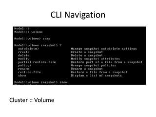 CLI Navigation




Cluster :: Volume
 