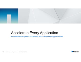12
Accelerate the speed of business and create new opportunities
12
Accelerate Every Application
© 2018 NetApp, Inc. All Rights Reserved. — NETAPP CONFIDENTIAL —
 