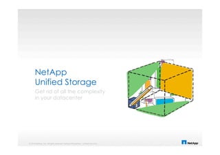 © 2014 NetApp, Inc. All rights reserved. NetApp Proprietary – Limited Use Only
NetApp
Unified Storage
Get rid of all the complexity
in your datacenter
 
