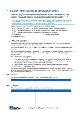 Netapp Installation Cluster NetApp system installation workbook Spokane | DOCX