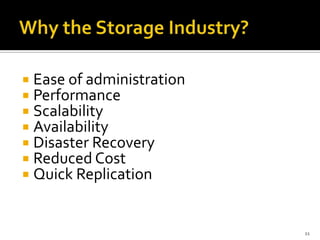  Ease of administration
 Performance
 Scalability
 Availability
 Disaster Recovery
 Reduced Cost
 Quick Replication

11

 