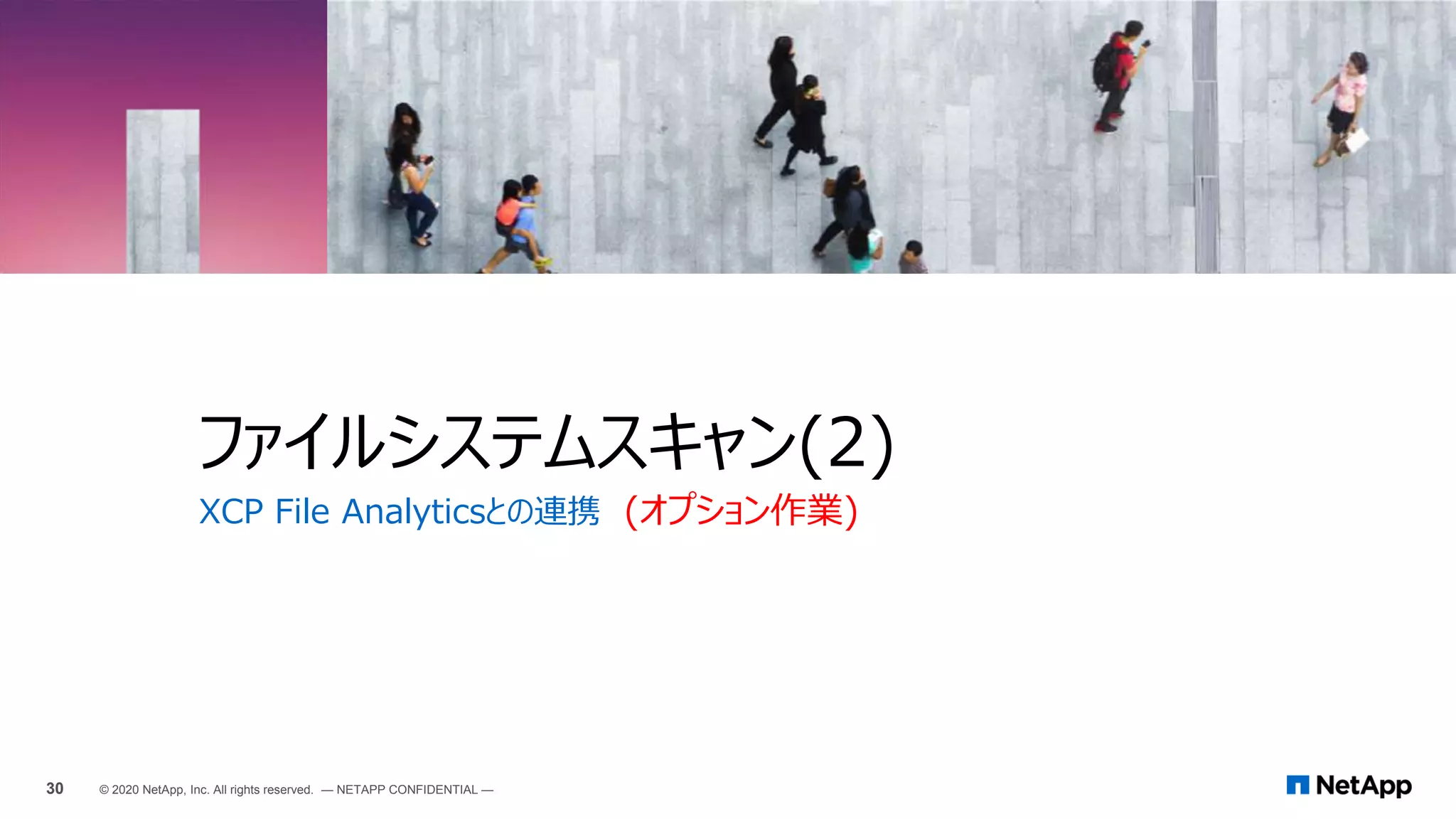 XCP File Analyticsとの連携 (オプション作業)
ファイルシステムスキャン(2)
30 © 2020 NetApp, Inc. All rights reserved. — NETAPP CONFIDENTIAL —
 