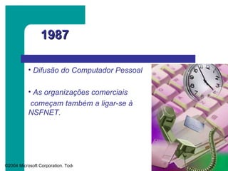 1987 Difusão do Computador Pessoal  As organizações comerciais começam também a ligar-se à NSFNET.  
