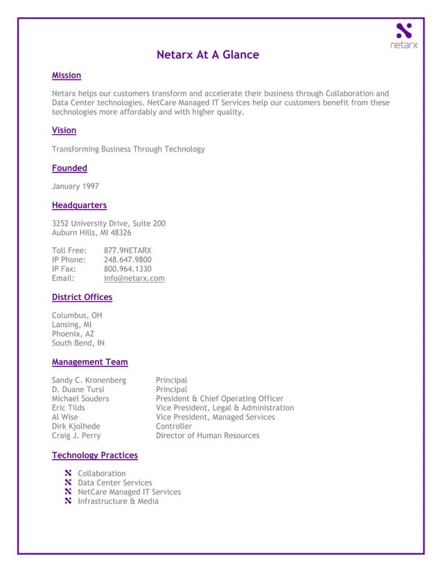 Netarx At A Glance PDF