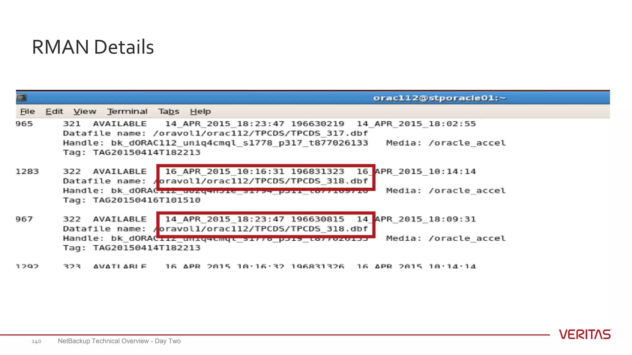 RMAN Details
NetBackup Technical Overview - Day Two140
 