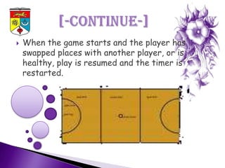    When the game starts and the player has
    swapped places with another player, or is
    healthy, play is resumed and the timer is
    restarted.
 