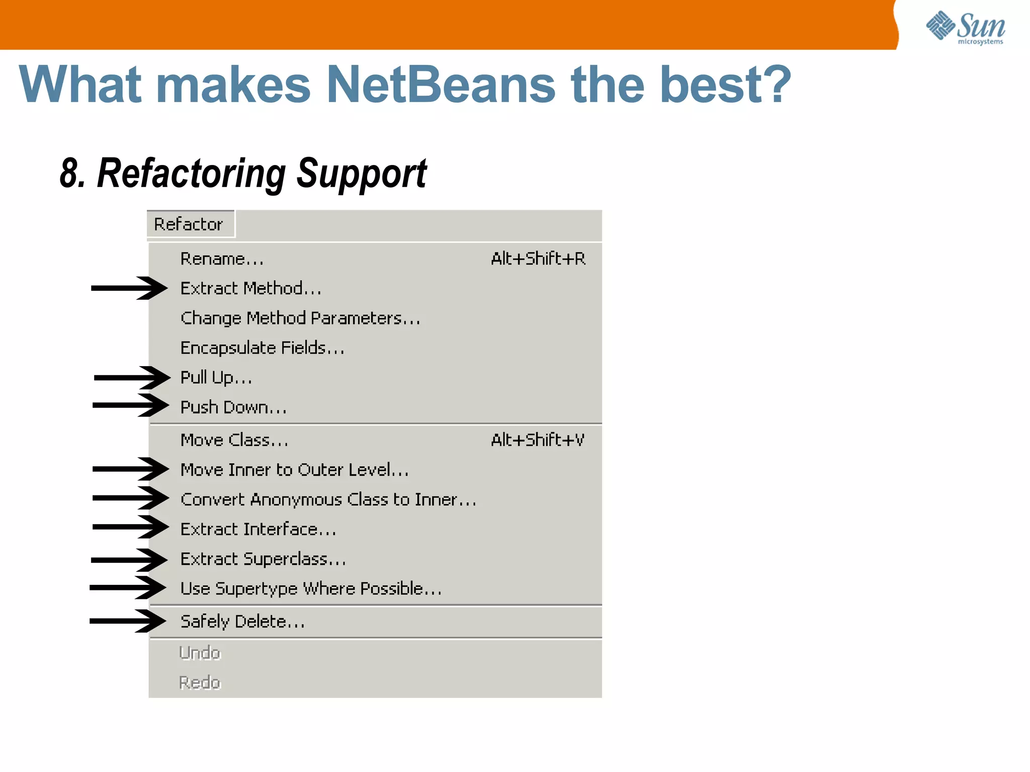 What makes NetBeans the best? 8. Refactoring Support 