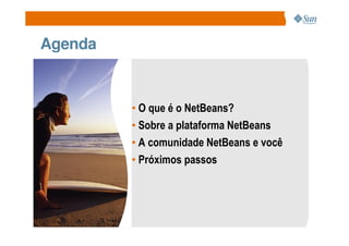 Agenda


         • O que é o NetBeans?
         • Sobre a plataforma NetBeans
         • A comunidade NetBeans e você
         • Próximos passos




             2
 