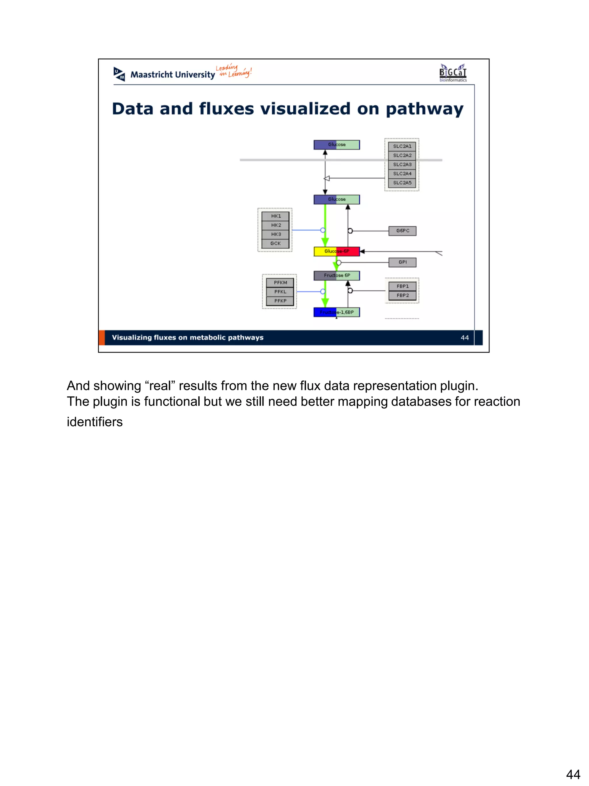 And showing “real” results from the new flux data representation plugin.
The plugin is functional but we still need better mapping databases for reaction
identifiers




                                                                                   44
 