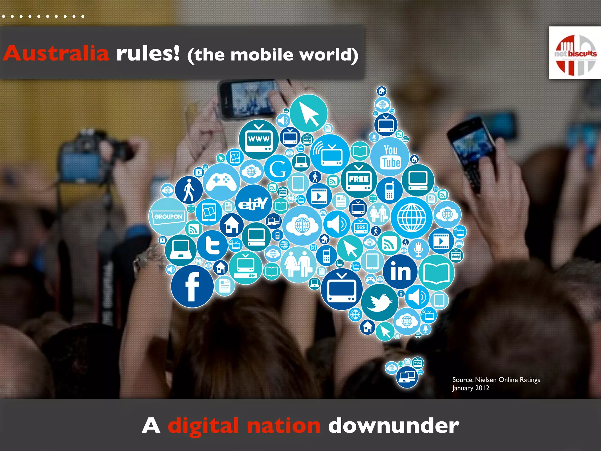 Australia rules! (the mobile world)




                                      Source: Nielsen Online Ratings
                                      January 2012




             A digital nation downunder
 
