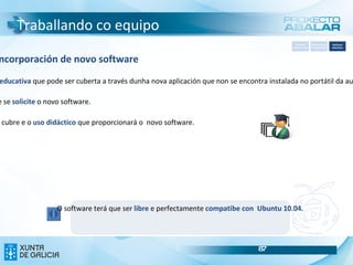 Conectividade dos equipos Ata o de agora as redes existentes nos centros, pertencentes a rede corporativa de datos da Xunta de Galicia, estaban baseadas en IPs estáticas.  A conexión WIFI Abalar (pertencente á rede corporativa) dispón dun  DHCP  (Dynamic Host Configuration Protocol) que permite asignar os parámetros de rede de maneira dinámica aos equipos. Esta  conexión wifi  será   automática,  o  centro non  terá qu e  xestionar   nin configurar nada .  Todo o que teña que ver coa conexión WIFI ABALAR  será xestionado dende a Consellería .  Así mesmo, isto permitiralles  traballar en rede cos alumnos de forma eficaz  contra un mesmo AP. Principais características da WIFI ABALAR 